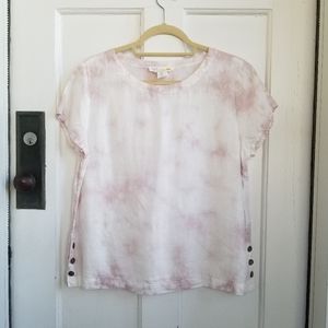 C&C California 100% Linen Pink & White Tie-Dye Top, Sz M